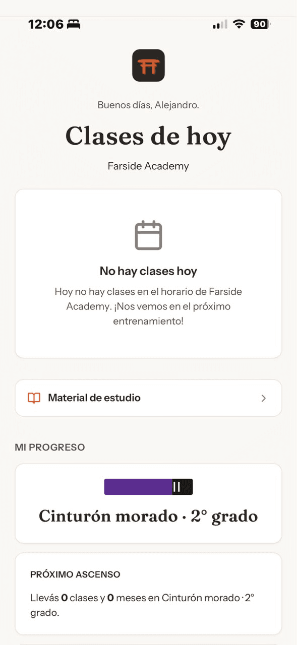 Portal del Alumno de MatTracker en un teléfono, mostrando el progreso del alumno